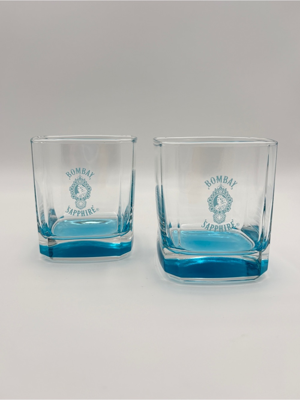 Two Bombay Sapphire Gin Promotional Rocks Lo-ball Whiskey Glasses